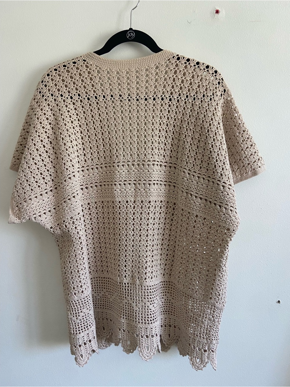Beige Crochet Button-Front Women's Sweater Cardigan Oversized Large 100% Cotton - Picture 4 of 5